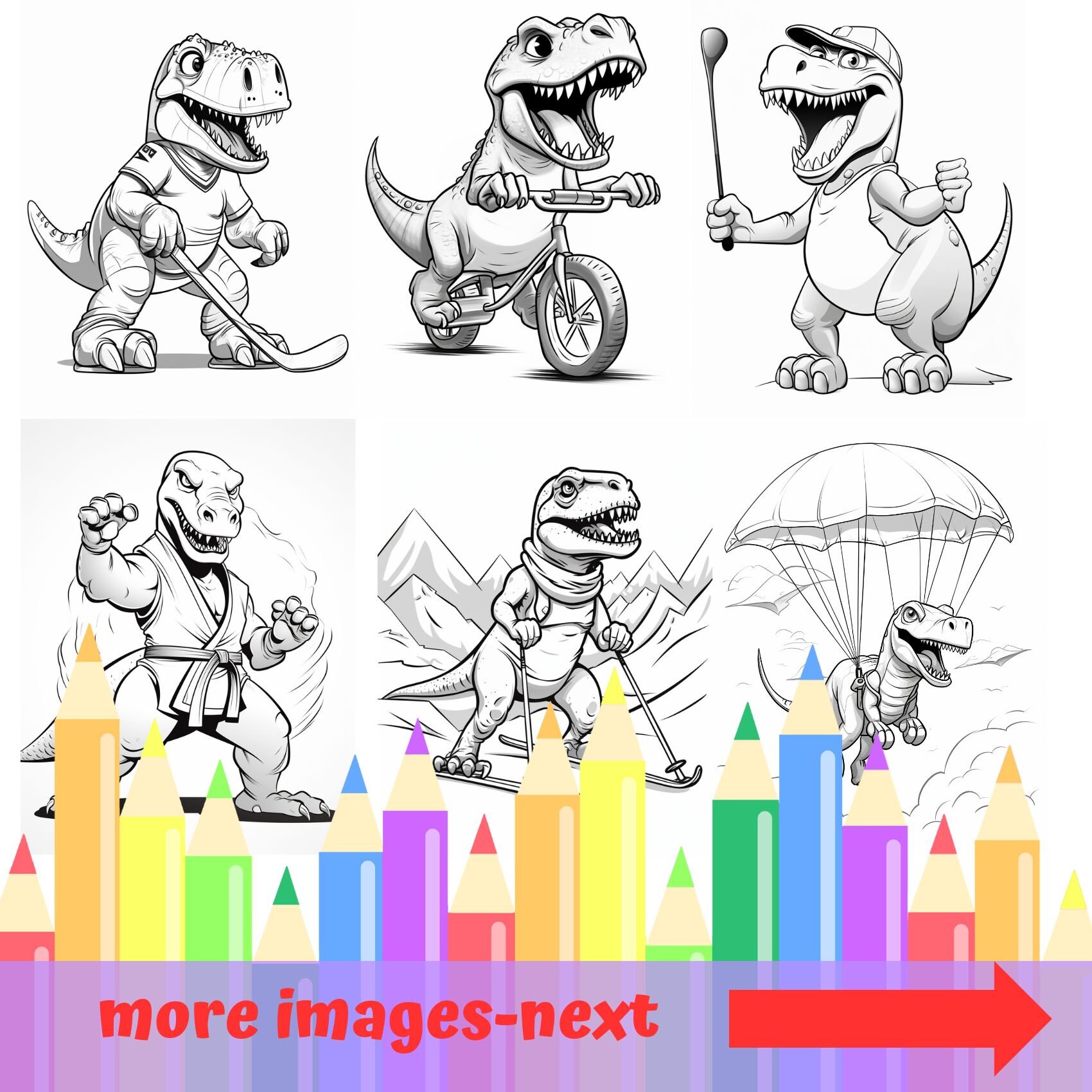 30 Funny Dinosaur Coloring Pages Trex Dinosaurs Coloring Book - Etsy