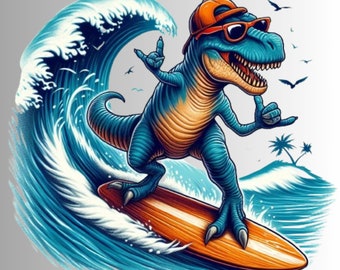 Surfer T-Rex  png Sports png Dinosaur Sublimation png surf Dinosaur surfing png surfer Png, surf shirt sublimation Png, funny Dino png