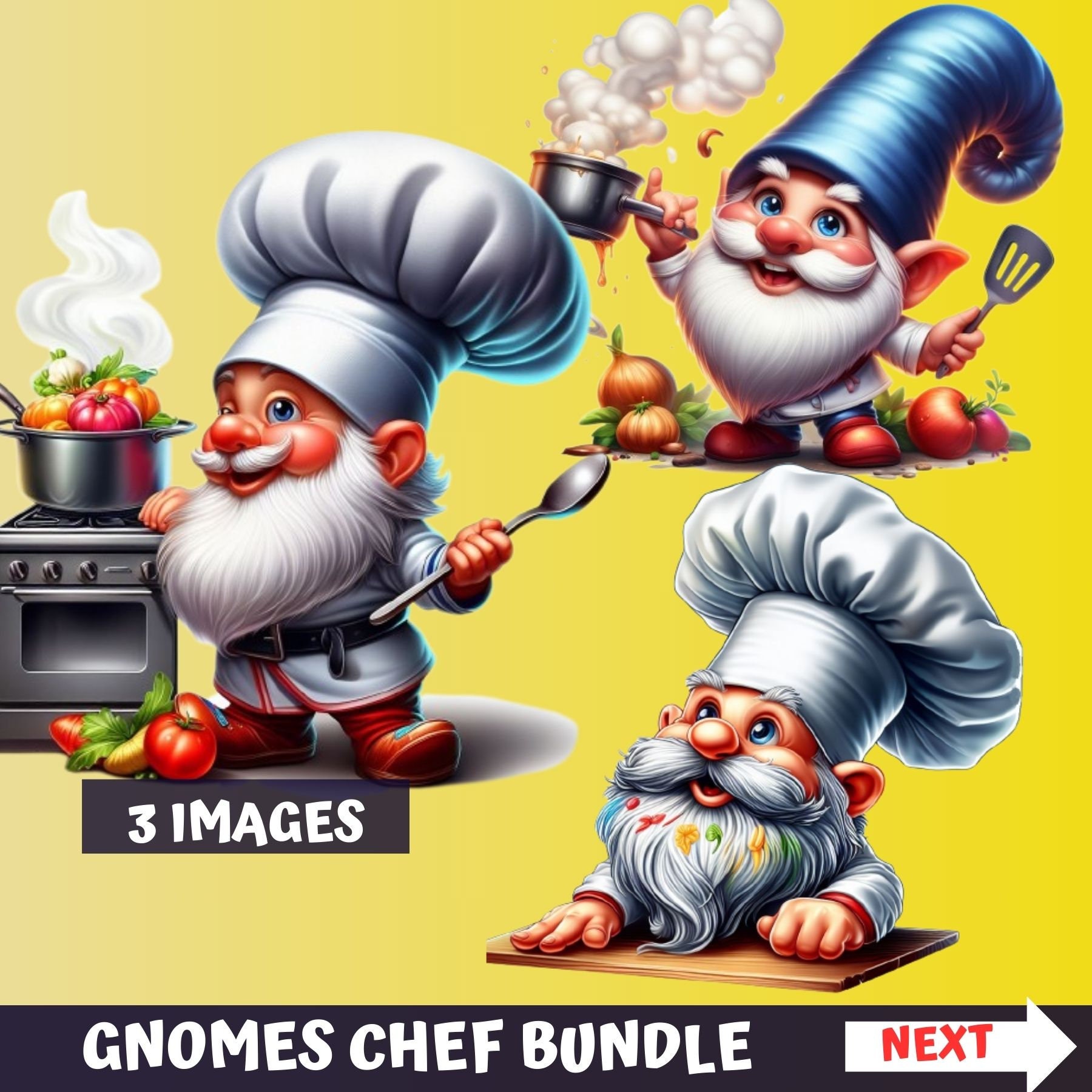 Watercolor Gnomes Chef Bee, kitchen gnome cook baker clipart