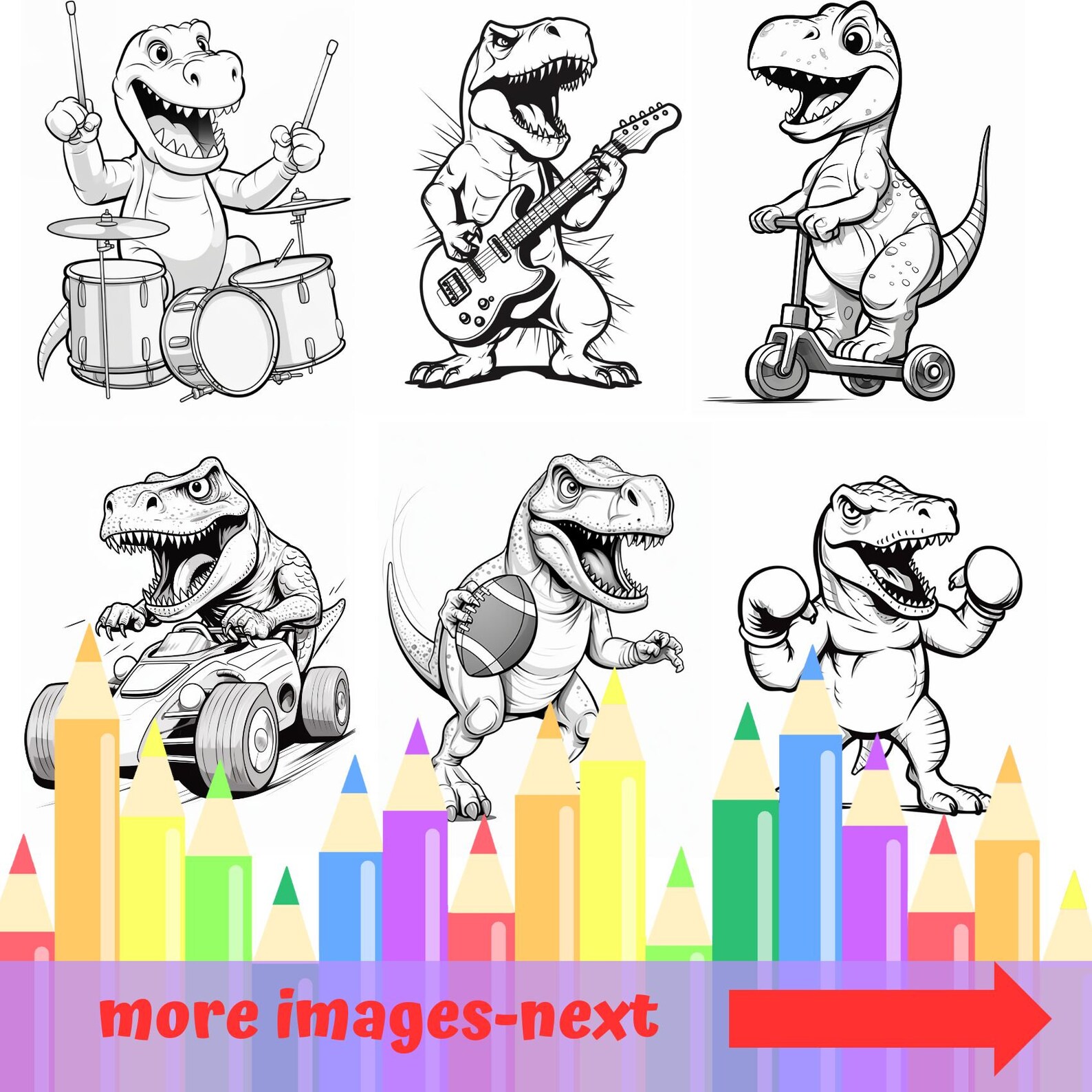 30 Funny Dinosaur Coloring Pages Trex Dinosaurs Coloring Book - Etsy