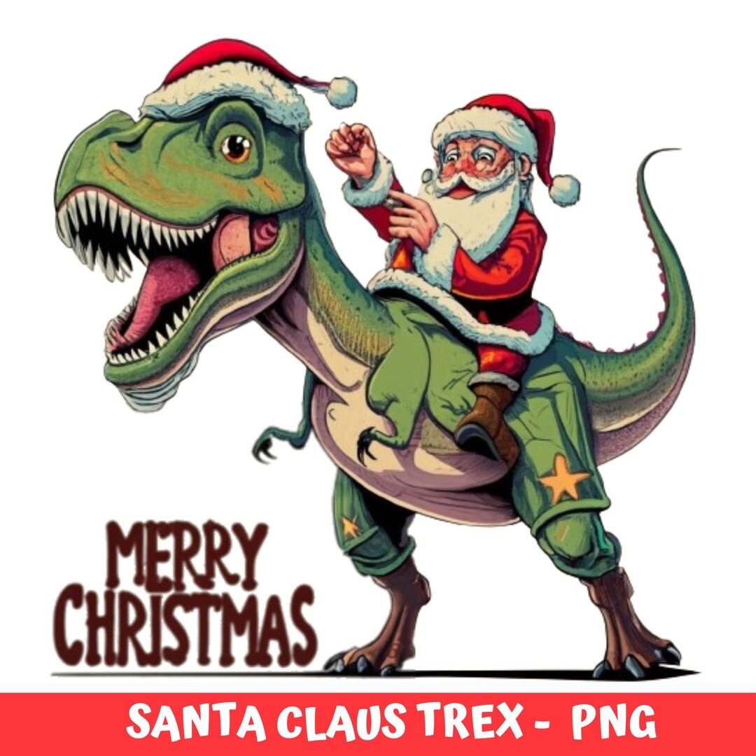 Santa Claus Riding a Dinosaur Png Christmas Funny Dinosaur Png Santa ...
