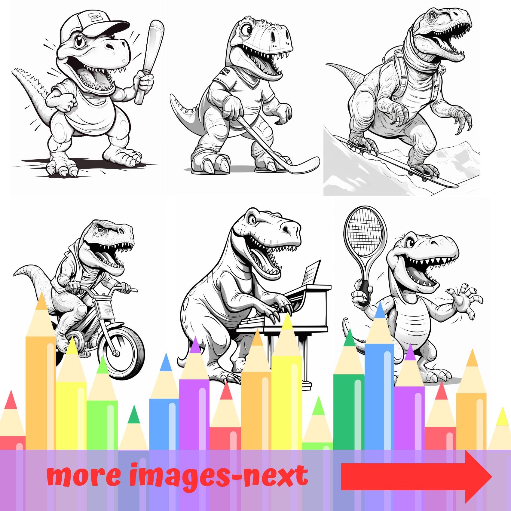 30 Funny Dinosaur Coloring Pages Trex Dinosaurs Coloring Book - Etsy