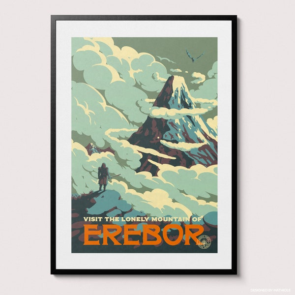 Visit Erebor Travel Poster - Lord of the Rings Vintage Travel Poster - Minimalist Lotr Art - The Lonely Mountain