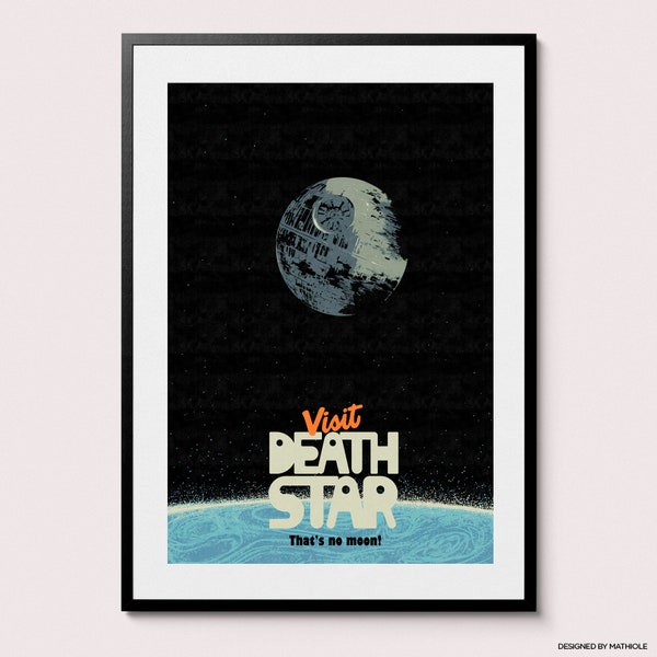 Visit Death Star Retro Travel Poster - Vintage Watercolor Illustration - Sci-Fi Nerdy Gift - 80s Nostalgia - In A Galaxy Far Far Away