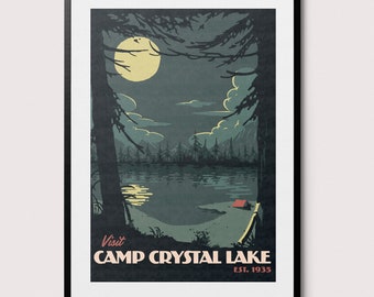 Visit Camp Crystal Lake Poster - Horror Art Print, 80s Retro Vintage Poster Design, Best Horror Gift