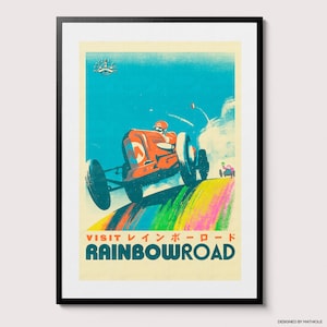 Visit Rainbow Road (Mario Kart) Travel Poster - Vintage Poster Print, Watercolor, Epic Gamer Gift