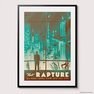 Visit Rapture Poster - Vintage Retro Illustration Art Print, 2000s Nostalgia, Best Gamer Gift, PC Gamer