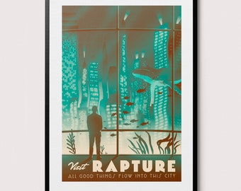 Visit Rapture Poster - Vintage Retro Illustration Art Print, 2000s Nostalgia, Best Gamer Gift, PC Gamer
