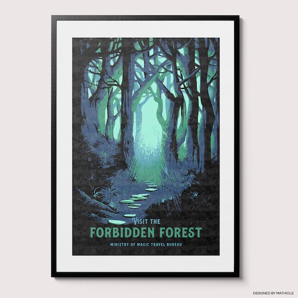 Poster Visitez la forêt interdite - Poster de voyage aquarelle vintage inspiré du sorcier - Poster de film, oeuvre d'art murale, cadeau pour chambre d'enfant