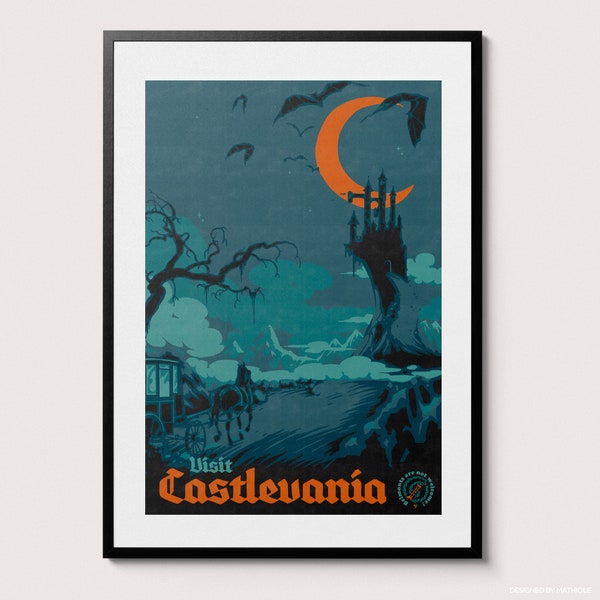 Visit Castlevania Poster - Vintage Travel Poster Art - Castlevania Poster Print - Gothic Horror - Videogame Nostalgia