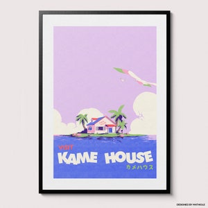 Visit Kame House Poster - Kame House wall art, Retro Vintage Illustration Print, Anime Lover, Best Anime Gift, 2000s Nostalgia