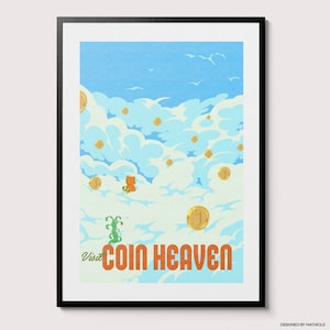 Visit Coin Heaven Poster - Vintage Retro Travel Art Print, 80s Nostalgia, 80s Video Games, Best Gamer Gift