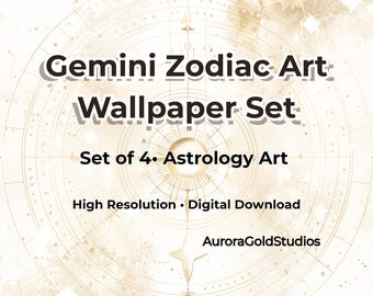 Fondo de pantalla del zodiaco Géminis – Arte astrológico celestial dorado – Fondo de pantalla para teléfono con energía gemela – Descarga digital