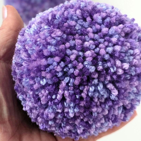Large Purple Blend Yarn Pom Pom, Handmade Acrylic, 9cm