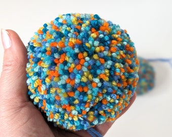 Large multicoloured hand made acrylic yarn pom poms 9cm, 8cm or 7cm diameter sizes (can also be made to order)