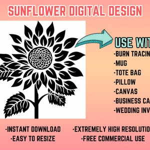 Sunflower Stencil Template Traceable Hat Burning Design SVG, Burnt Hat Design, Hat Burning Stencils, Burn Pattern, Sunflower SVG, Floral
