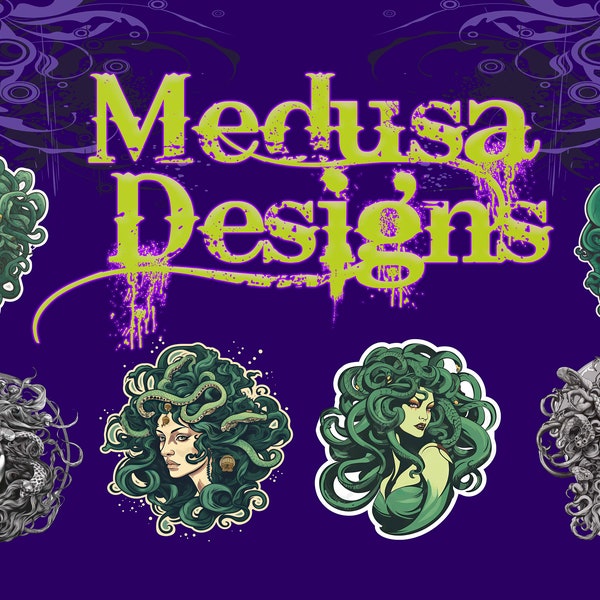 Mystical Medusa Digital Art Collection - Mythical Serpent Goddess Illustrations for Prints, Merch, and Digital Projects