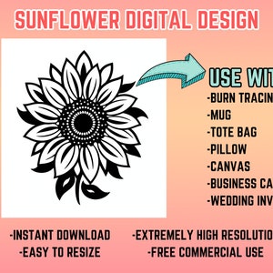 Sunflower Stencil Template Traceable Hat Burning Design SVG, Burnt Hat Design, Hat Burning Stencils, Burn Pattern, Sunflower SVG, Floral