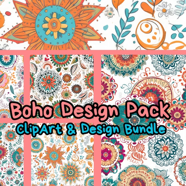 Boho Floral Clipart & Designs - Floral Patterns - Boho Design - Instant Download - Free Commercial Use - Cardstock - Boho Flowers