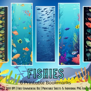Pacchetto segnalibri stampabili Fantasy Ocean Creatures, pagine JPG da stampare e tagliare, 20 segnalibri PNG da sublimazione, pesci al neon luminosi, uso commerciale