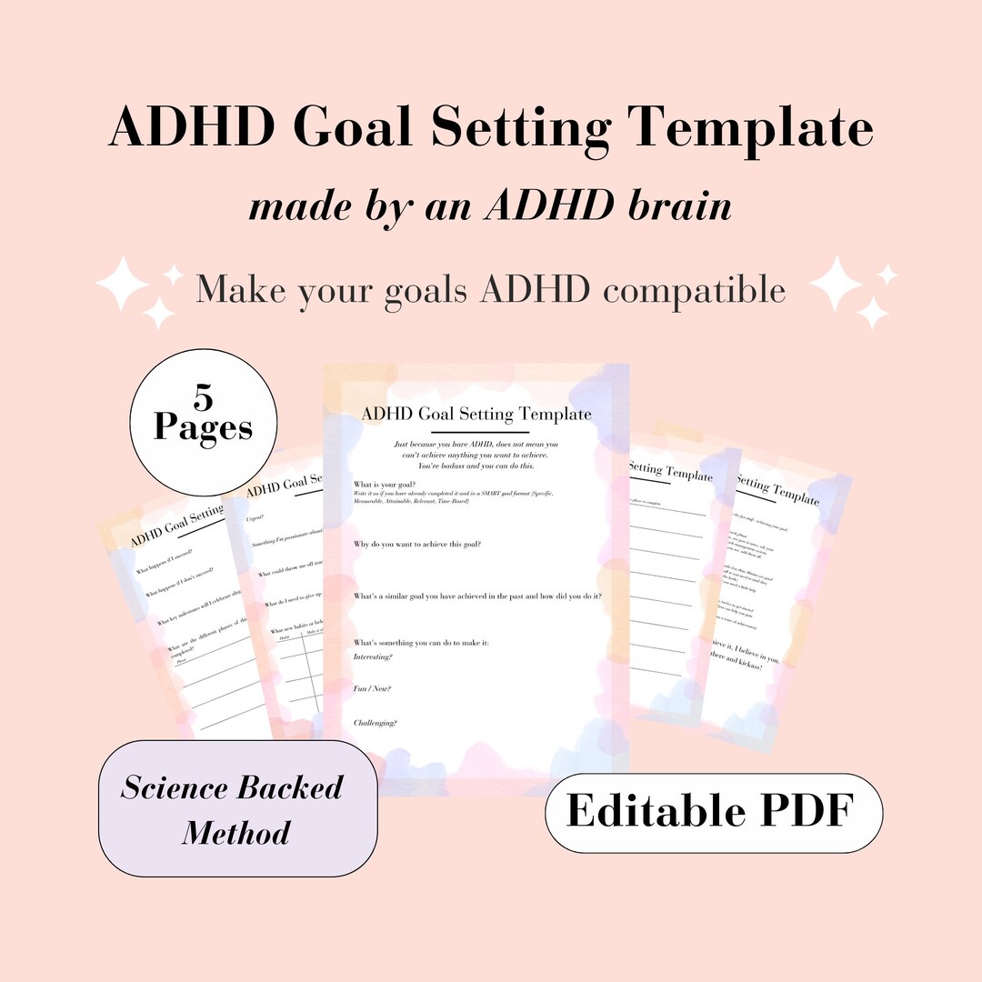 ADHD Goal Setting Editable Template ADHD Goals Fillable Etsy