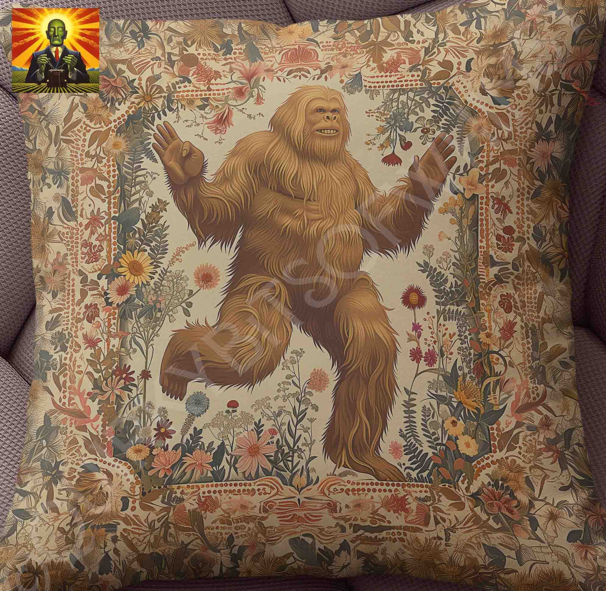 Happy Bigfoot Pillow: full or case only, spun polyester or faux suede