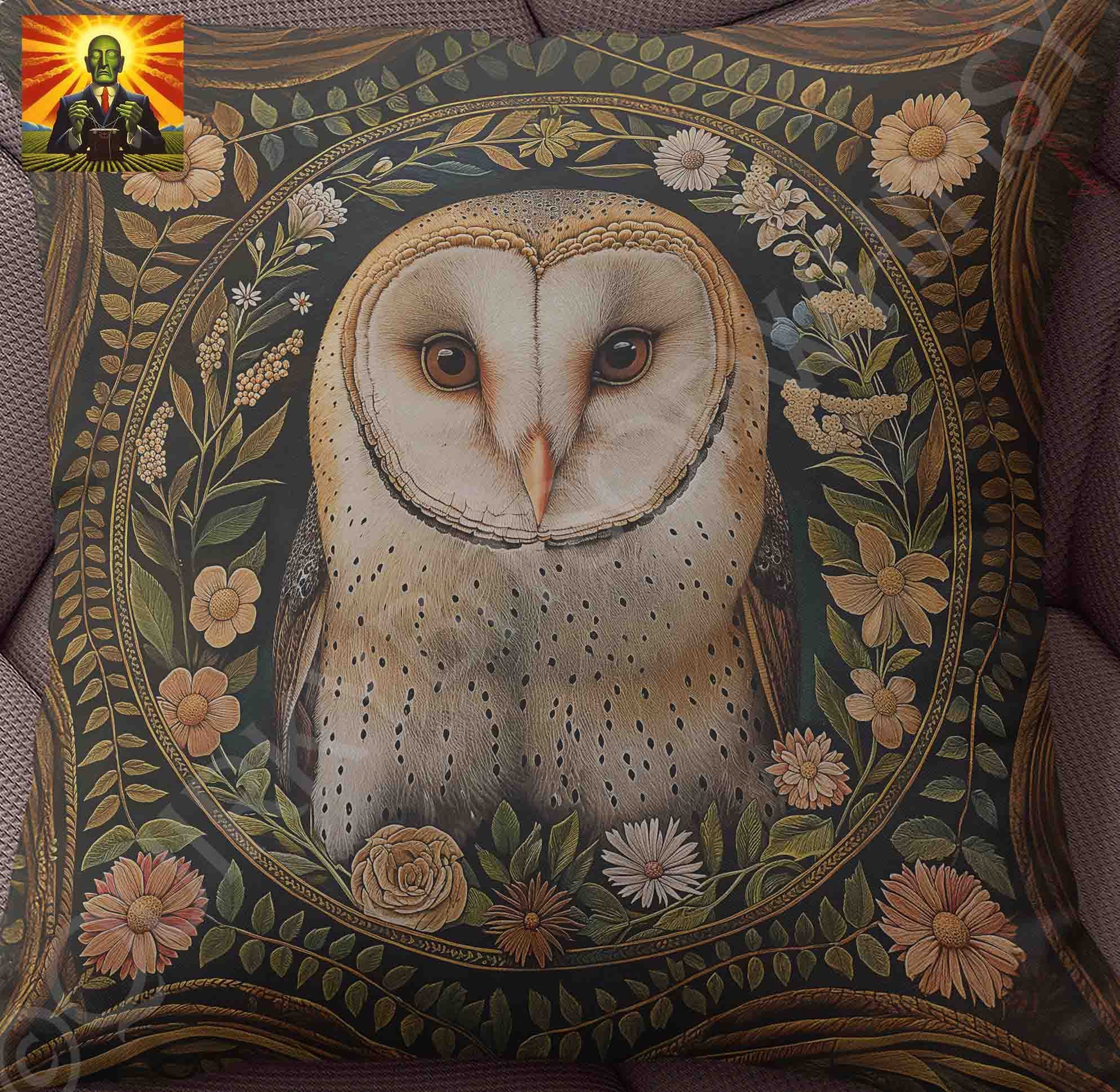 William Morris Barn Owl Pillow, full pillow or case only, Spun Polyester or Faux Suede, decorative b