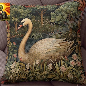 William Morris Swan Forest Pillow, full pillow or case only, Spun Polyester or Faux Suede cover, morris pillow, swan pillow, swan accent
