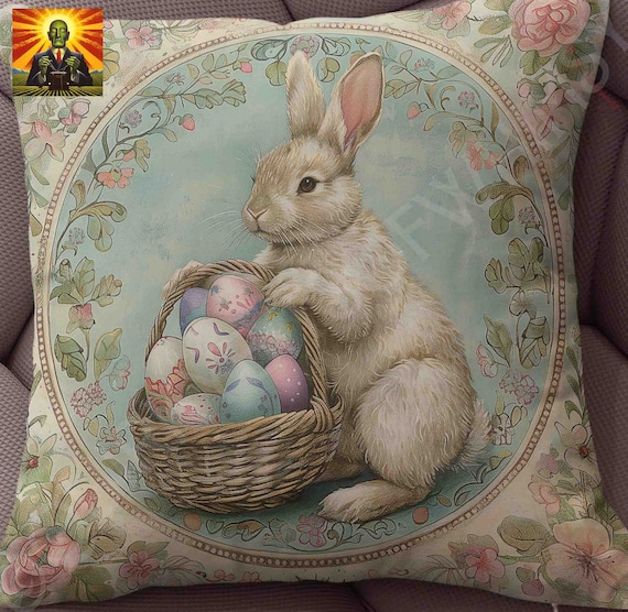 William Morris Easter Bunny Pillow: full or case only, spun polyester or faux suede