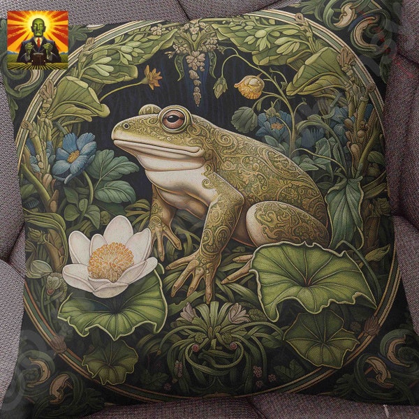 William Morris Frog Pillow: full or case only, spun polyester or faux suede