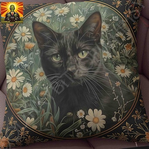 William Morris Black Cat Pillow: full or case only, spun polyester or faux suede
