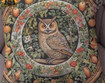 William Morris Owl Pillow: full or case only, spun polyester or faux suede