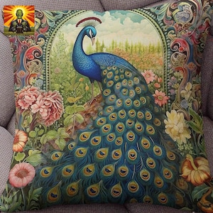 William Morris Peacock Pillow- full pillow or case only, Spun Polyester or Faux Suede cover, William morris pillow, floral bird of paradise