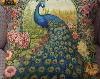 William Morris Peacock Pillow- full pillow or case only, Spun Polyester or Faux Suede cover, William morris pillow, floral bird of paradise