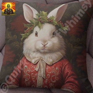 William Morris Christmas Bunny Pillow, full pillow or case only, Spun Polyester or Faux Suede, William morris pillow, Morris rabbit pillow