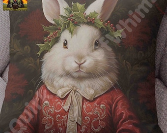 William Morris Christmas Bunny Pillow: full or case only, spun polyester or faux suede