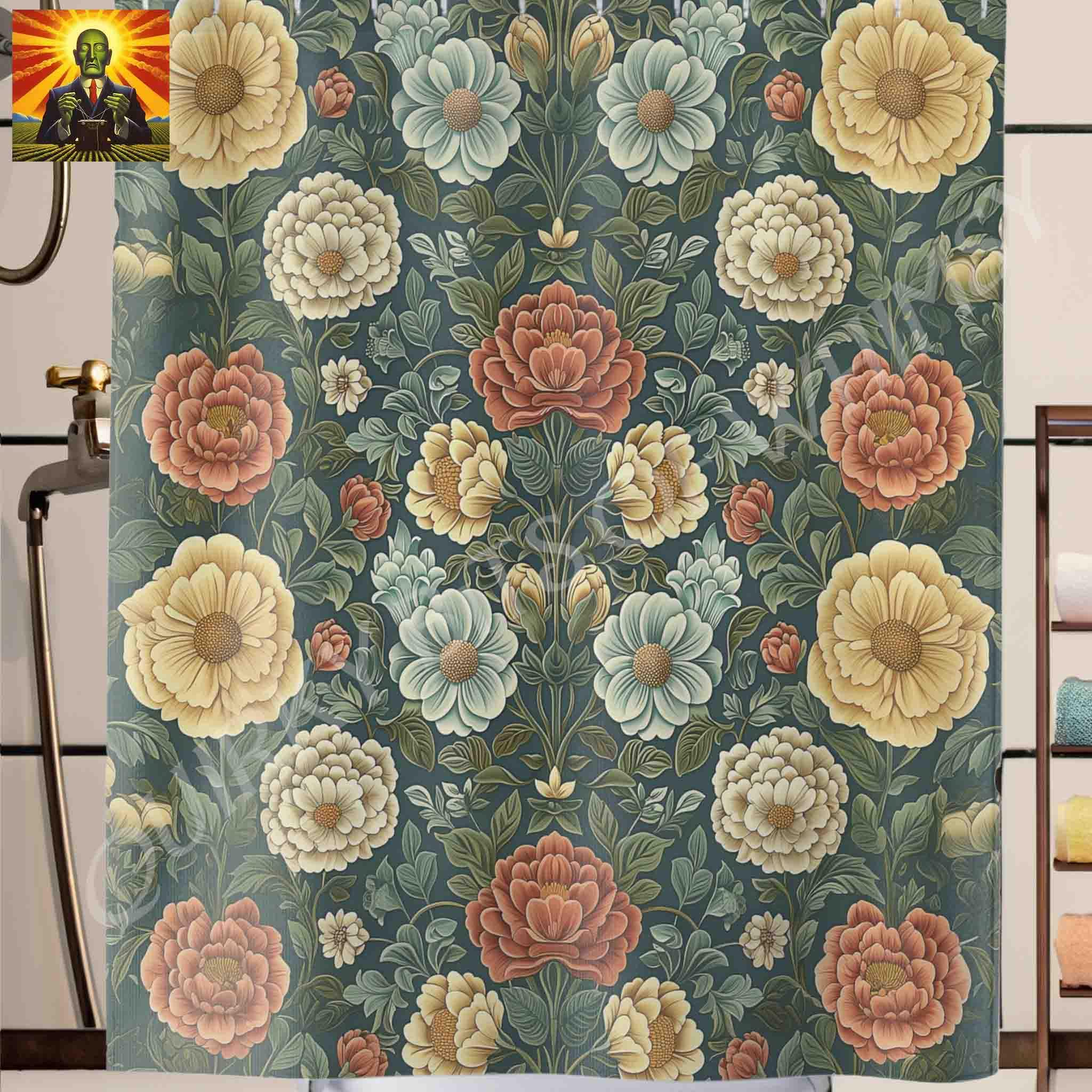 William Morris Floral Shower Curtain, flower shower curtain, Morris style decor, floral shower curtain, Wm Morris comfort colors bathroom