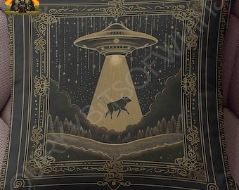UFO Cow Abduction Pillow: full or case only, spun polyester or faux suede