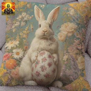 William Morris Easter Bunny Pillow, full pillow or case only, Spun Polyester or Faux Suede, Morris Easter Egg decorative, spring rabbit