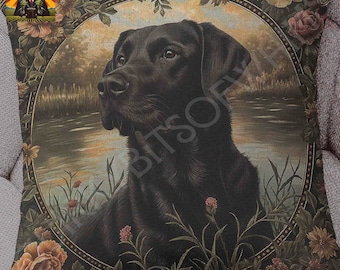 William Morris Black Lab Pillow: full or case only, spun polyester or faux suede