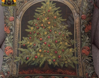 William Morris Christmas Tree Pillow: full or case only, spun polyester or faux suede