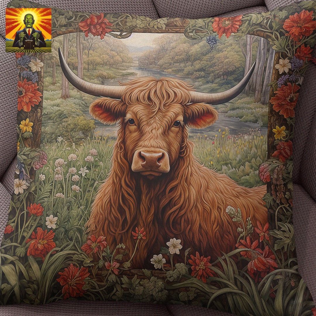 Farmhouse Cow Pillow Covers 12x20 Inch – Linen Highland Cow Print, Hidden Zipper, Decorative