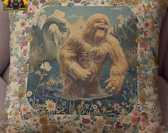 Bigfoot & Nessie Pillow: full or case only, spun polyester or faux suede