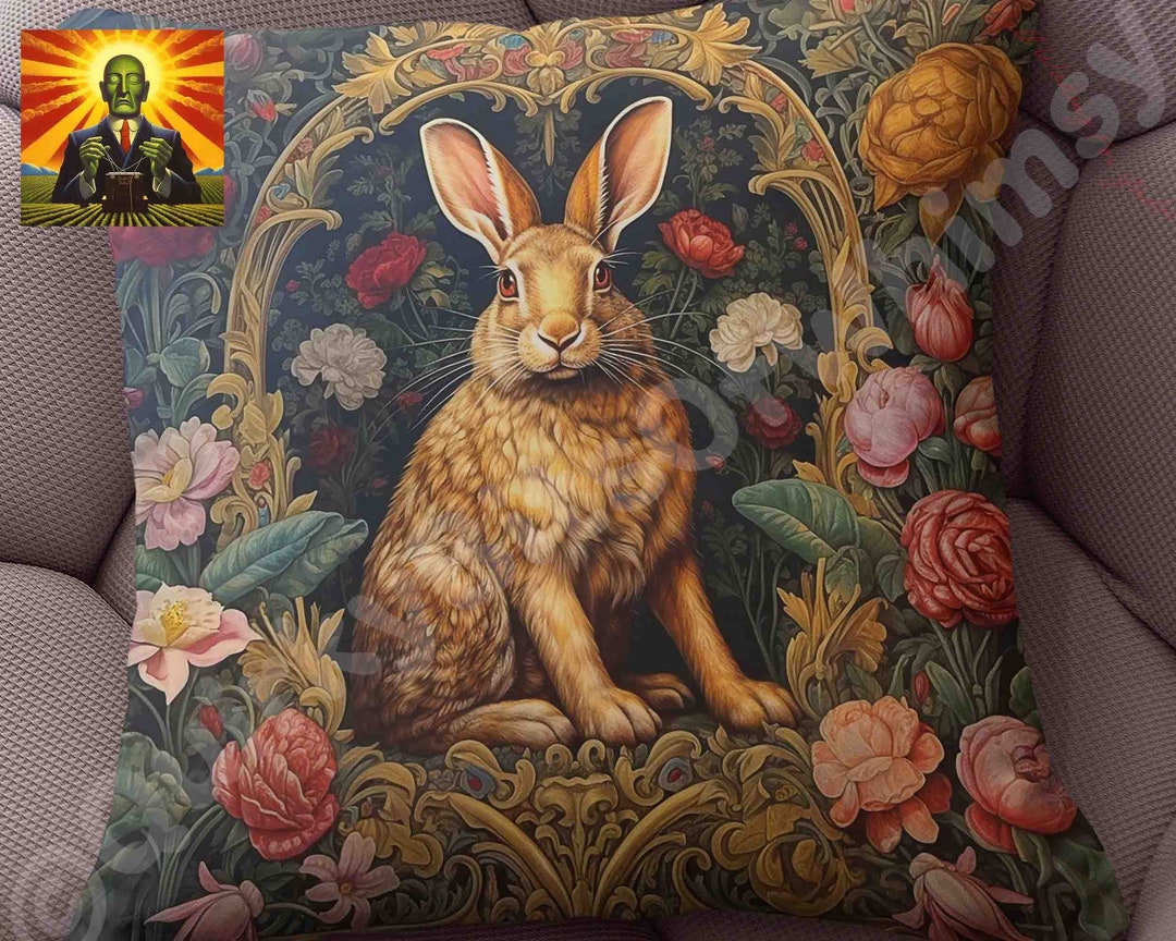 William Morris Floral Rabbit Pillow, Full Pillow or Case Only, Spun
