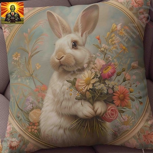 William Morris Spring Rabbit Pillow, full pillow or case only, Spun Polyester or Faux Suede, Morris floral easter rabbit, gift for mom