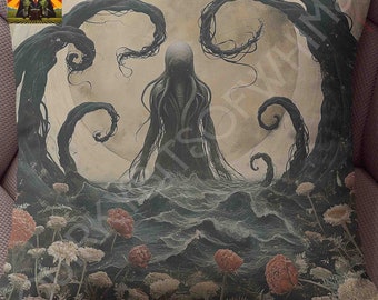 Floral Cthulhu Pillow: full or case only, spun polyester or faux suede