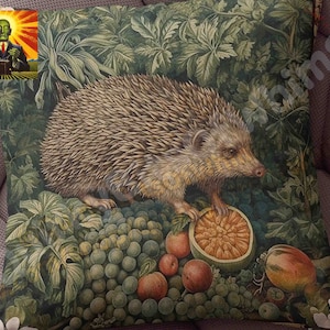 William Morris Hedgehog Tapestry Pillow, full pillow or case only, Spun Polyester or Faux Suede cover, William morris pillow, morris throw