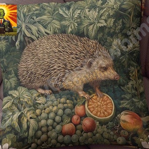 William Morris Hedgehog Tapestry Pillow, full pillow or case only, Spun Polyester or Faux Suede cover, William morris pillow, morris throw