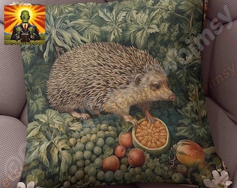 William Morris Hedgehog Pillow: full or case only, spun polyester or faux suede