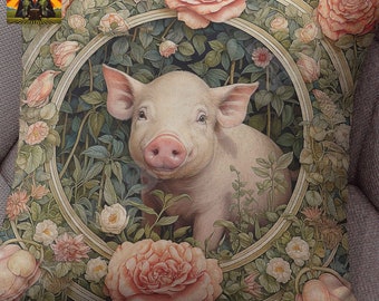 William Morris Pig Floral Pillow, full pillow or case only, Spun Polyester or Faux Suede, William morris pillow, pig decorative pillow